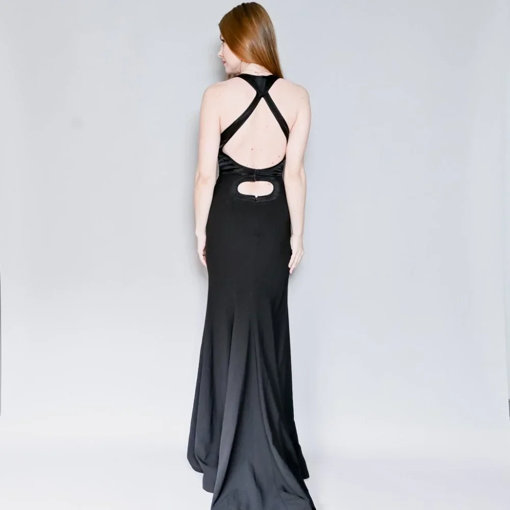 JOVANI Black Plunge V-Neck Mermaid Gown - Picture 4 of 7